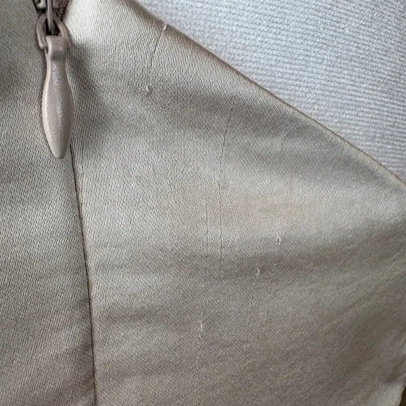 NWT Aakaa Champagne One Shoulder Lined Mini Dress w/ Ruffle Accent and Tie Belt - Picture 11 of 16